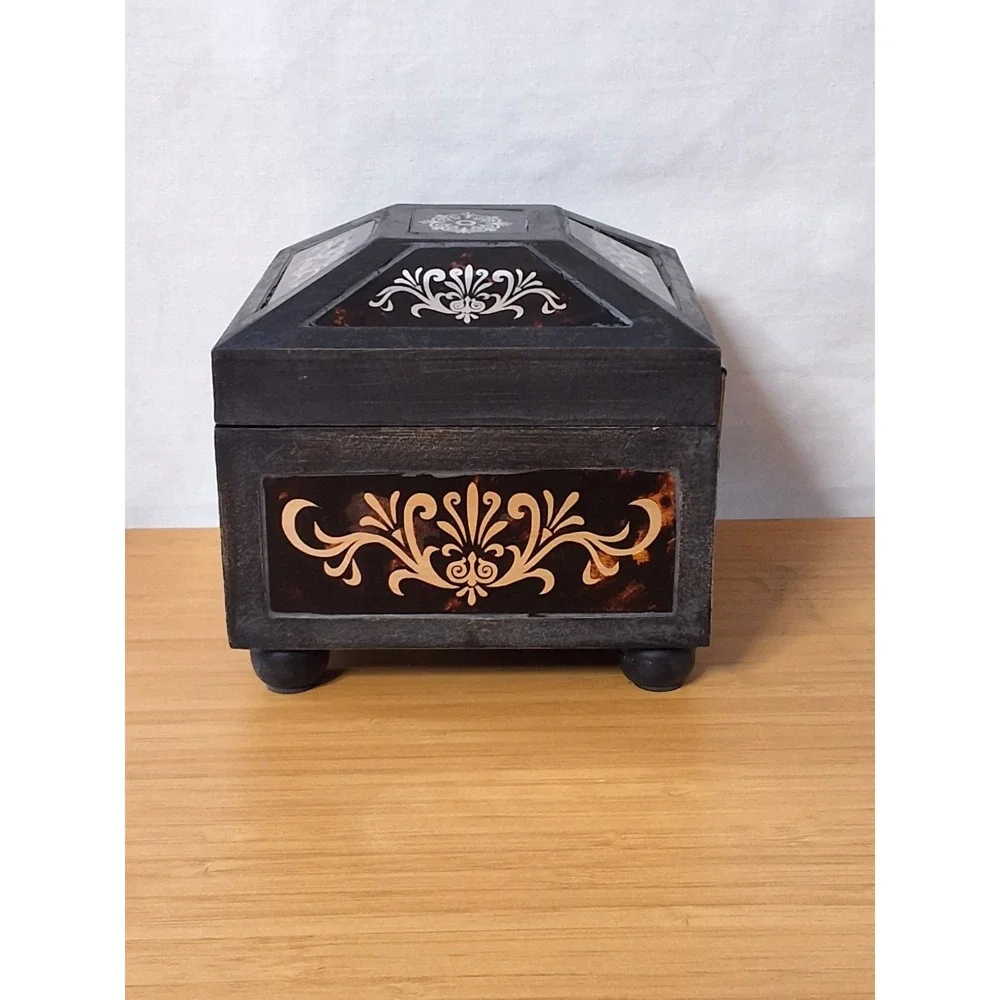 Vintage Home Interiors Wooden Trinket Stash Box With Clock WORKS!